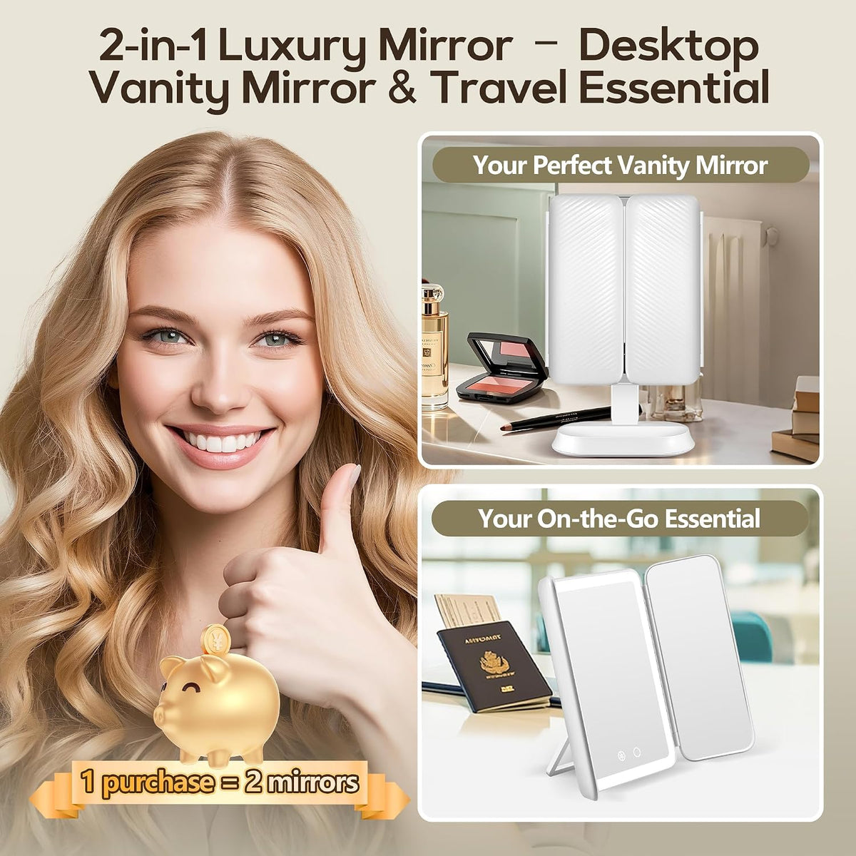 LED Makeup Mirror with Touch Control – view 2