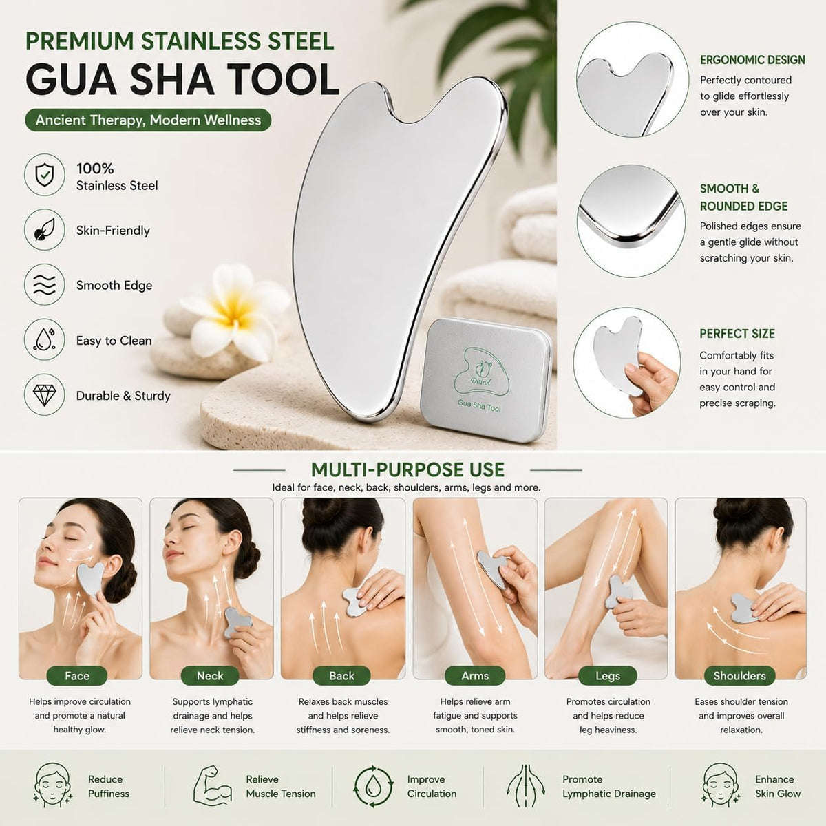 Stainless Steel Gua Sha Facial Tool – view 4
