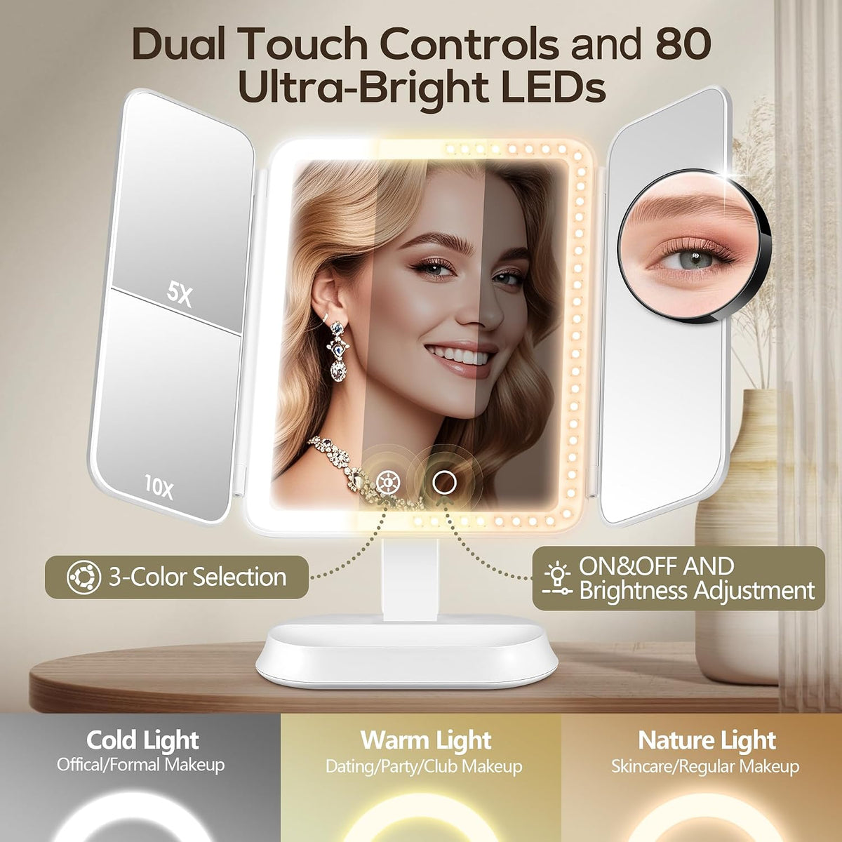 LED Makeup Mirror with Touch Control – view 3