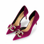 Velvet Bow Pump - Elegant Crystal High Heel - Shoes - Donna Cuore Italia